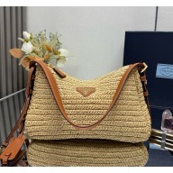 Prada Aimée small crochet and leather bag 1BC229 Natural 2025