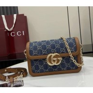 Gucci Go small shoulder bag 826761 blue GG canvas brown leather trim 2025
