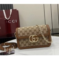 Gucci Go small shoulder bag 826761 dark brown GG canvas brown leather trim 2025