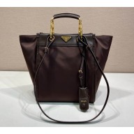 Prada Medium Re-Nylon and leather tote bag 1BG578 dark brown 2025