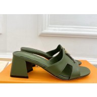 Louis Vuitton heel 5.5cm calf leather mule dark green 2025