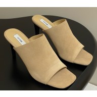 Toteme Velour-leather bandeau mules beige heel 9cm 2025