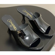 Chanel sandals patent calfskin black heel 8.5cm 2025
