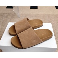 The Row Hugh Slide in Suede Military 2025