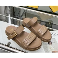 Fendi Feel beige nappa leather slides 2025