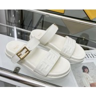 Fendi Feel white nappa leather slides 2025