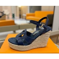 Louis Vuitton 1AGYIJ LV Isola Wedge Espadrille blue Mini Epi calf leather heel 10cm platform 6cm 2025