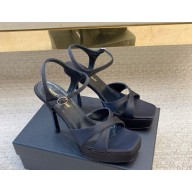 Saint Laurent heel 10.5cm debbie platform sandals in satin crepe black 2025