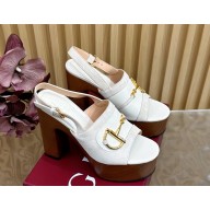 Gucci Women's platform sandal with Horsebit 834420 white suede heel 13cm 2025