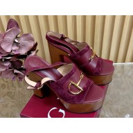 Gucci Women's platform sandal with Horsebit 834420 burgundy suede heel 13cm 2025