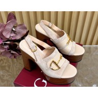 Gucci Women's platform sandal with Horsebit 834420 light beige suede heel 13cm 2025