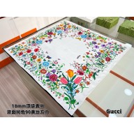 Gucci Printed silk twill carré 699506 Multicolor Flora print white silk twill 2025 (TOP QUALITY)
