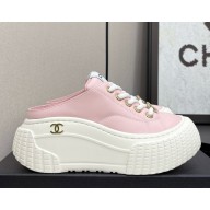 Chanel sneakers Lace-up platform calfskin light pink 2025