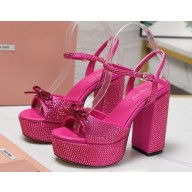 Miu Miu heel 11.5cm platform 3.5cm sandals silk with crystal fuchsia 2025