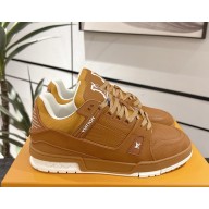 Louis Vuitton women/men 1AHTTF LV Trainer Sneaker Cognac Brown Damier-embossed calf leather 2025