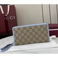 Gucci GG Emblem zip around wallet 819122 blue new GG Monogram coated fabric 2025