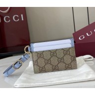 Gucci  GG Emblem card case with strap 819121 Light blue leather trim 2025