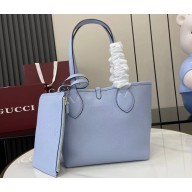 Gucci Totissima small reversible tote bag 839124 blue leather on one side, beige and dark brown GG canvas on the other 2025