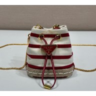 Prada Striped fabric mini-pouch 1NR016 Pomegranate Yellow/Red 2025
