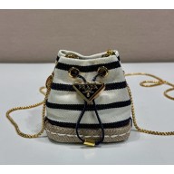 Prada Striped fabric mini-pouch 1NR016 Ivory/Blue 2025