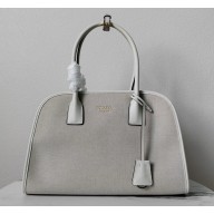 Prada medium linen-blend tote bag 1BG572 light beige / white 2025