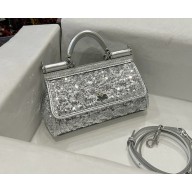 Dolce & Gabbana small Sicily glitter handbag silver 2025