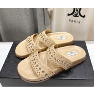 Alaïa Leather Lasercut Accents Slides beige 2025