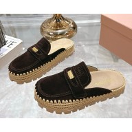 Miu Miu Suede and raffia flatform mules 5D380E Dark Brown 2025