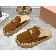 Miu Miu Suede and raffia flatform mules 5D380E light beige 2025