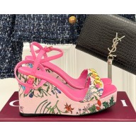 Gucci heel 10cm platform 3cm Horsebit platform sandal printed pink 2025