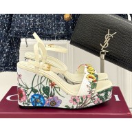 Gucci heel 10cm platform 3cm Horsebit platform sandal printed white 2025