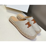 Celine Les Espadrilles Slides IN Oshkosh canvas and Calfskin WHITE / beige 2025