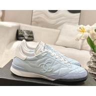 Chanel sneaker Shiny Calfskin, Calfskin & Suede Calfskin G45839 light blue & white 2025