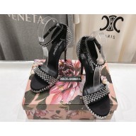 Dolce & Gabbana Heel 12cm satin platform sandals with rhinestones black 2025