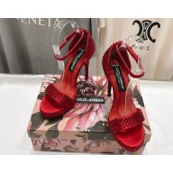 Dolce & Gabbana Heel 12cm satin platform sandals with rhinestones red 2025