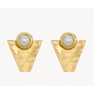 Saint Laurent TEXTURED GEOMETRIC CABOCHON EARRINGS CREAM AND GOLD 2025