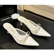 Chanel Mules mesh & lambskin Pointed with bow white 2025  