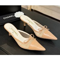 Chanel Mules mesh & lambskin Pointed with bow beige 2025  