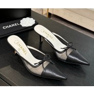 Chanel Mules mesh & lambskin Pointed with bow black 2025  