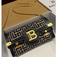 Balmain B-Buzz Pouch 23 in monogrammed jacquard canvas and leather black 2025