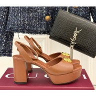 Gucci Women's platform sandal with Double G 832450 brown leather heel 8cm 2025