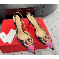 Valentino Garavani VLogo Signature Slingback Pumps in Papier Floral Moiré Fabric 80mm MULTICOLOR 01 2025