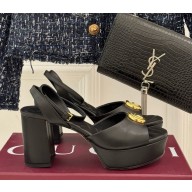 Gucci Women's platform sandal with Double G 832450 black leather heel 8cm 2025