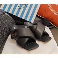 Prada heel 5cm sandal leather with Enameled metal triangle logo black 2025