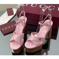 Gucci Women's platform sandal 835313 pink leather heel 13cm 2025
