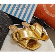 Prada heel 5cm sandal metal leather with Enameled metal triangle logo gold 2025