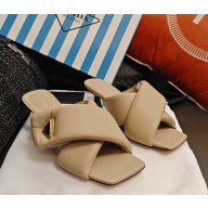 Prada heel 5cm sandal leather with Enameled metal triangle logo beige 2025