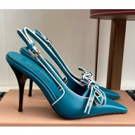 Miu Miu leather slingback pumps blue heel 9cm / 5.5cm 2025