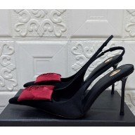 Saint Laurent heel 10cm silk slingback pumps black / red 2025