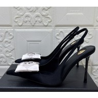 Saint Laurent heel 10cm silk slingback pumps black / ivory 2025